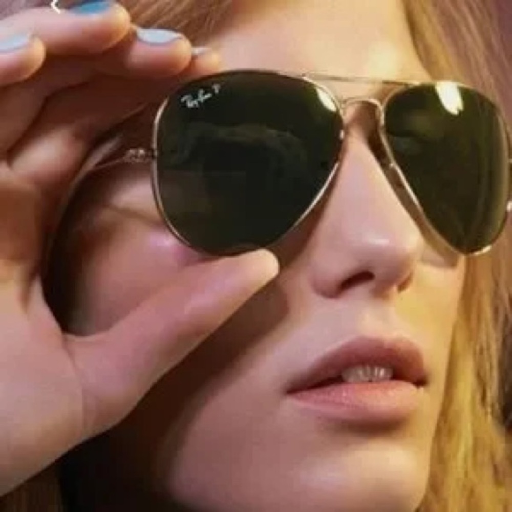 Ray-Ban Gold Frame Aviator Sunglasses with Black Lenses